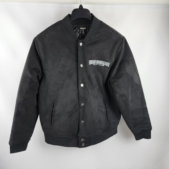 True Religion Jacket Mens Small Jet Black Arch Suede Bomber NWT - Picture 1 of 10